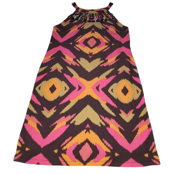 Muse Neon Pink Orange Black Green Aztec Print Cocktail Dress Size 4 - Picture 1 of 8